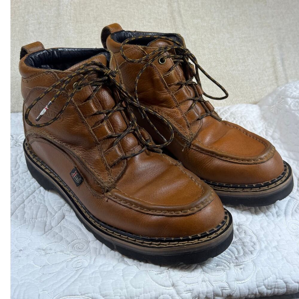 Justin Men Brown 10M Moc Toe Leather Lace Up Ankle Boots Workwear Casual Chukkas